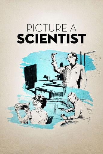 The poster features a sketch-style illustration of a scientist in a lab, surrounded by colleagues in a study. The scene is set against a blue background, evoking a sense of creativity and intellectual curiosity. The muted tones and clean lines give the poster a timeless, academic feel.