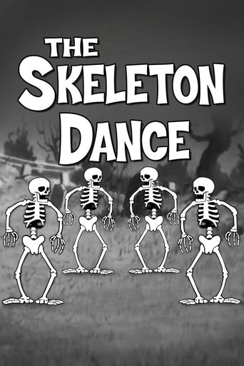 The poster features five skeletal figures dancing in a spooky, eerie atmosphere. The monochromatic color scheme enhances the eerie mood, while the stark white text against the dark background creates a haunting visual impact.