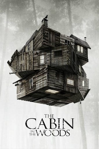 The poster features a hauntingly beautiful, floating wooden cabin with intricate details and a dark, eerie atmosphere. The muted tones of brown and gray evoke a sense of mystery and dread, while the title "The Cabin in the Woods" adds to the chilling ambiance.