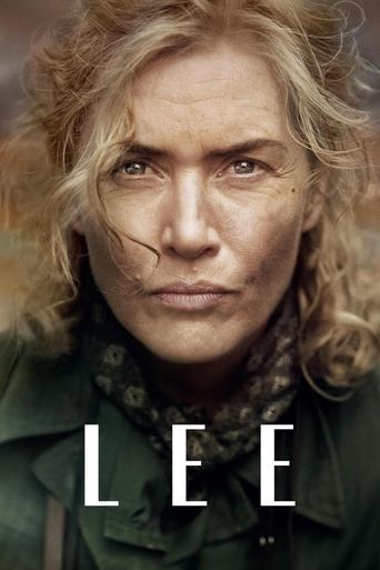 This movie poster features a close-up of a woman with weathered, weathered skin and a contemplative expression. The muted earthy tones and shadowy background evoke a sense of mystery and introspection. The bold white text "LEE" stands out against the darker backdrop, hinting at the film's narrati...