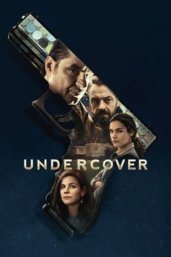 The poster features a gun with characters embedded in its surface, suggesting a thriller or spy drama. The dark blue background enhances the mysterious and intense mood. The title "UNDERCOVER" is prominently displayed in white text, emphasizing the show's theme of deception and hidden identities.
