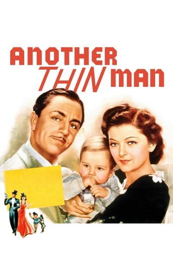 The poster features a warm, nostalgic scene with a man, woman, and child in soft lighting. The title "Another Thin Man" is prominently displayed in bold red letters, evoking a sense of humor and charm. The overall composition suggests a classic comedy with a touch of whimsy, capturing the essence...