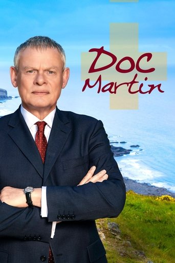 The poster features Doc Martin in a sharp suit against a scenic coastal backdrop, exuding authority and confidence. The warm sunset hues blend with the blue sky, creating a professional yet inviting atmosphere that captures the essence of his expertise and approachable demeanor.