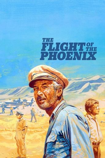 The poster features a rugged pilot in a blue uniform and cap, surrounded by other crew members in desert attire. The vibrant blue sky and sandy landscape evoke a sense of adventure and freedom. The bold title text adds to the dramatic and adventurous tone of the movie.