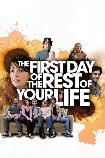 The poster features a group of people sitting on a couch against a warm, sunflower-themed background. The title is prominently displayed in bold white letters, evoking a sense of nostalgia and humor. The overall mood is lighthearted and inviting, suggesting a comedic or family-oriented film.