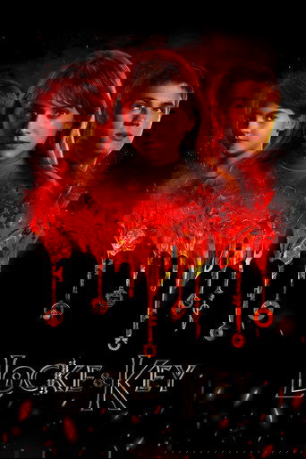 The poster features three young characters with intense expressions against a dark, ominous background. The central figure is surrounded by glowing red flames and dripping keys, creating a sense of danger and mystery. The title "Locke & Key" is prominently displayed at the bottom, emphasizing the...