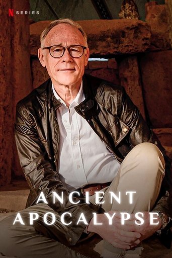 An elderly man with glasses sits in a rustic wooden setting, exuding wisdom and calm. The warm, earthy tones of the background create a serene atmosphere, while the bold, white text "ANCIENT APOLYPYPSE" stands out against the darker wood.