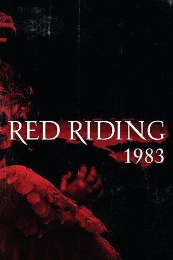 The poster features a dark, ominous background with red-tinted figures of people in motion, suggesting a supernatural or horror theme. The title "RED RIDING 1983" is prominently displayed in bold, white letters, creating a stark contrast against the shadowy backdrop. The overall mood is eerie and...