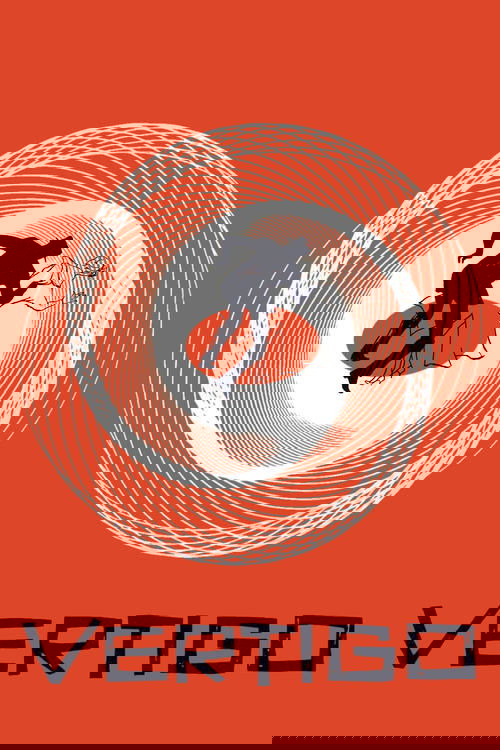 The poster features a silhouette of a dancer spinning on a red platform against a swirling white background, evoking the film's surreal and dizzying atmosphere. The bold orange and black color scheme enhances the sense of motion and intensity.