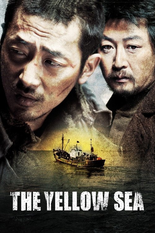 The poster features two men with intense, serious expressions against a backdrop of a distant ship on the Yellow Sea. The warm tones of the water and the golden hues of the ship evoke a sense of drama and tension, while the dark, gritty atmosphere of the men's faces suggests a gritty, action-pack...