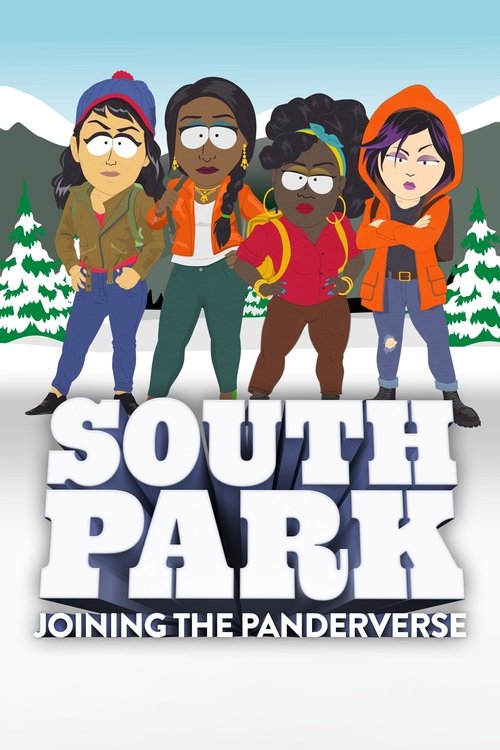 The poster features five animated characters in a snowy landscape, exuding a playful and adventurous mood. Their vibrant colors and expressive faces suggest a fun, comedic tone. The title "South Park" is prominently displayed in bold letters, emphasizing the show's iconic style. The overall desig...