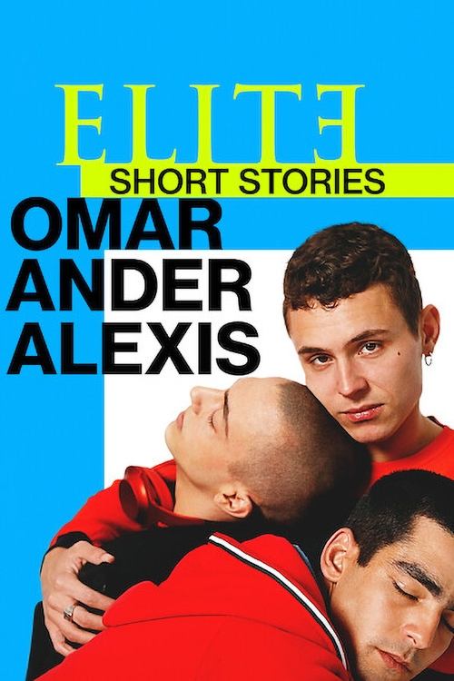 The poster features three men in red uniforms against a vibrant blue background. The mood is intense and dramatic, with expressions ranging from serious to contemplative. The title "Elite Short Stories" is prominently displayed in bold yellow and white text.
