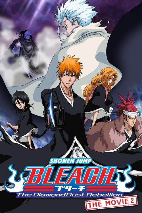 The poster features a dramatic scene with four characters from the anime Bleach, including Ichigo Kurosaki, Soul Eater, and others, set against a dark, mystical background. The colors are vibrant, with blues, purples, and oranges creating a sense of energy and action. The mood is intense and adve...
