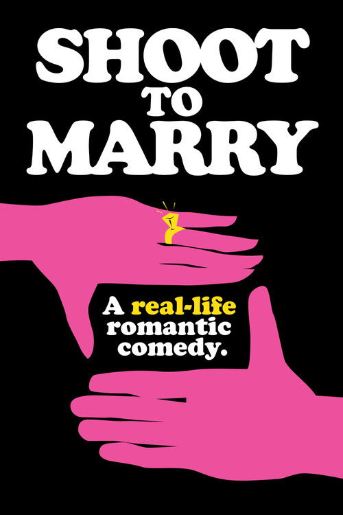 The poster features bold white text against a stark black background, with two pink hands clasped together at the bottom. A small yellow heart floats above the palms, suggesting romance and affection. The overall design conveys a playful, intimate romantic comedy vibe.