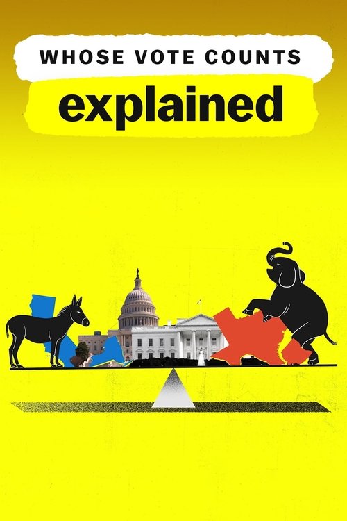 The poster features a stylized scene with a black horse, a blue dog, and a red car on a scale balanced between the Capitol and a silhouette figure. The bright yellow background and bold typography convey a humorous, political commentary tone.