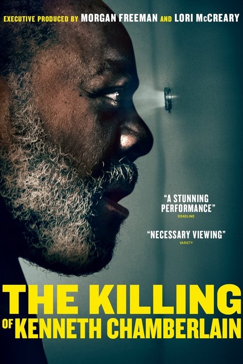 The poster features a close-up of Kenneth Chamberlain's intense, contemplative face against a dark, moody background. The muted tones and shadowed atmosphere evoke a sense of mystery and tension, while the stark white text and bold yellow title create a striking contrast that draws the viewer's a...