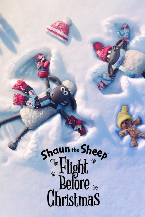 The poster features a whimsical scene of sheep and people in colorful winter clothing, including a Santa hat, creating a festive and cheerful atmosphere. The snowy background adds to the holiday spirit, while the playful composition evokes a sense of joy and wonder.