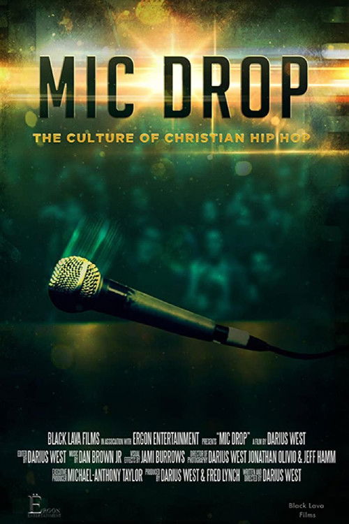 The poster features a silhouette of a crowd in the background, bathed in warm, golden hues that evoke a sense of energy and excitement. The title "MIC DROP" is prominently displayed in bold, metallic letters, while the subtitle "THE CULTURE OF CHRISTIAN HIP HOP" adds context. The overall design s...