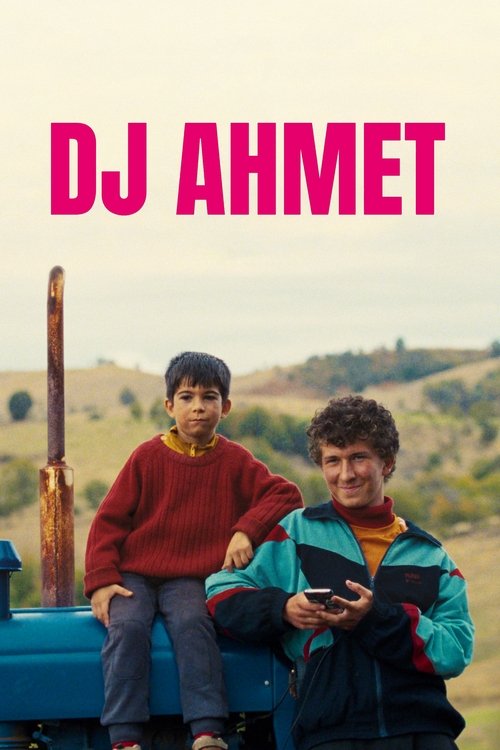 The poster features two children in a rural setting, one in a red sweater and the other in a teal jacket, both holding phones. The warm, earthy tones of the background and clothing evoke a nostalgic, candid mood. The bold pink text "DJ AHMET" stands out against the soft sky, suggesting a blend of...