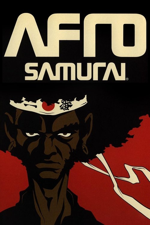 This poster features a powerful Afro Samurai with a fierce expression, wearing a traditional hat adorned with a red gem. The bold typography and dramatic red background evoke a sense of strength and intensity, capturing the essence of the show's action-packed narrative.
