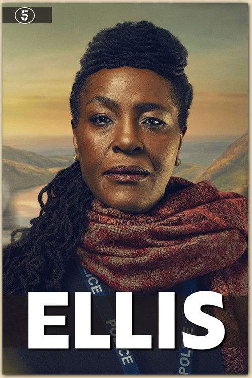 The poster features a woman with dark skin and curly hair, wearing a red scarf, set against a warm sunset backdrop. The bold white text "ELLIS" dominates the bottom, conveying a serious and contemplative mood.