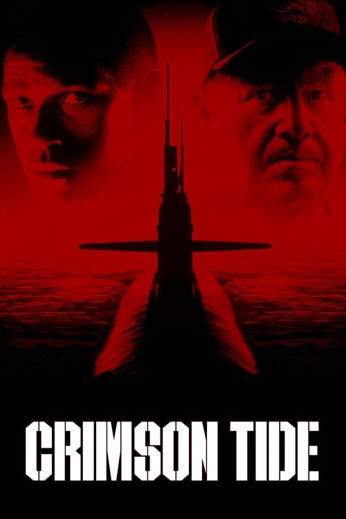 The poster features a dark, ominous red hue that dominates the frame, creating a sense of foreboding. Two men's faces are partially visible, one on the left and one on the right, both looking intense and serious. A silhouette of a ship pierces through the center, symbolizing danger and mystery. T...