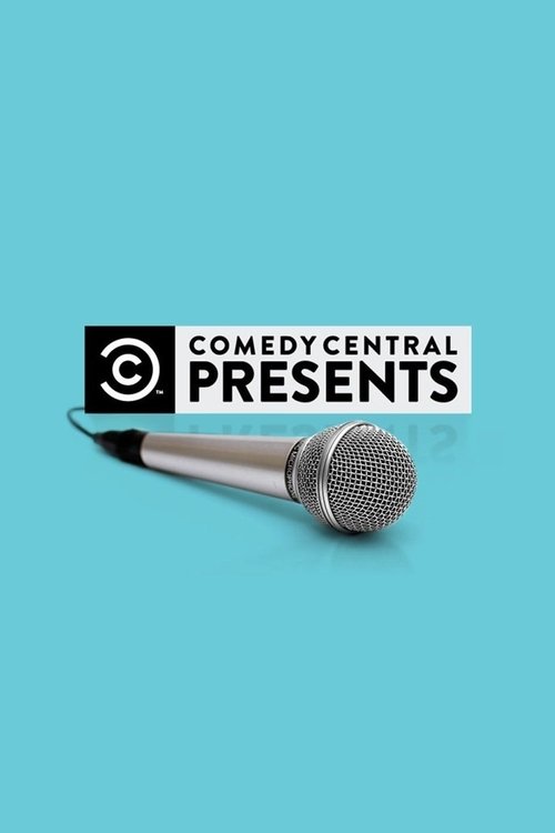 The poster features a microphone against a light blue background, with the Comedy Central logo prominently displayed. The minimalist design conveys a humorous and engaging atmosphere, inviting viewers to explore the show's comedy content.