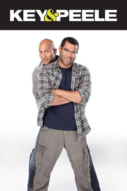 The poster features two men in casual attire against a stark white background, exuding a relaxed yet confident vibe. The bold black text at the top reads "KEY & PEELE" in a striking font, anchoring the image. The overall composition suggests a humorous and approachable tone, inviting viewers to i...