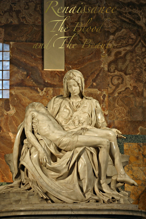 The poster features a classical marble statue of a woman reclining, her gaze directed upward toward the viewer. The warm, golden tones of the background contrast with the cool, muted tones of the statue, creating a dramatic and contemplative mood. The title "Renaissance: The Blood and the Beauty"...