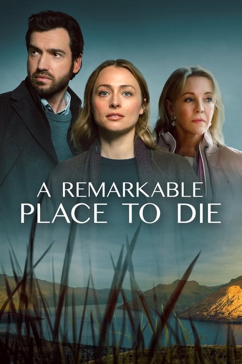 The poster features three characters against a dramatic sky, with a serene landscape in the background. The muted tones and soft lighting evoke a somber yet hopeful mood, suggesting a serious drama about a remarkable place to die.