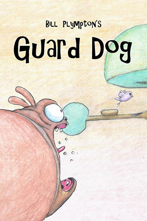 The poster features a cartoon dog with a surprised expression, blowing a bubble that floats upward. The background is soft and pastel-colored, creating a gentle, dreamy atmosphere. The title "Guard Dog" is prominently displayed in bold, playful lettering.