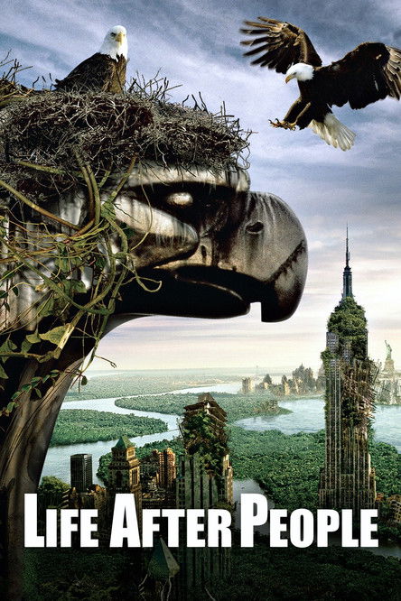 The poster features a hauntingly beautiful image of a large bird's eye view, with a majestic eagle soaring above. The scene is set against a backdrop of a city skyline, blending urban decay with nature's grandeur. The colors are muted yet evocative, creating a somber and mysterious atmosphere tha...