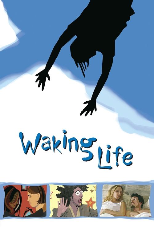 The poster features a dramatic silhouette of a person falling against a bright blue sky, evoking themes of struggle and resilience. Below, four smaller images depict diverse characters in emotional and dynamic poses, suggesting a narrative of personal growth and connection. The bold, playful font...