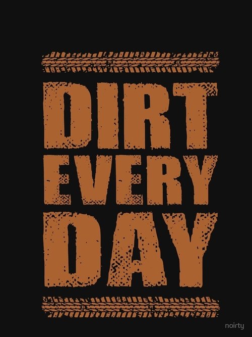 The poster features bold, distressed typography in warm orange tones against a stark black background. Tire tracks frame the text, evoking a rugged, outdoor adventure vibe. The gritty, textured font suggests an authentic, unpolished aesthetic that aligns with the show’s gritty, realistic tone.