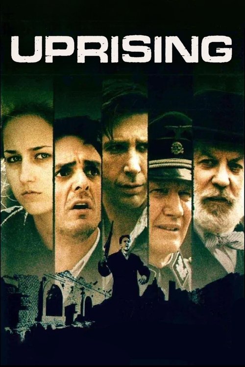 The poster features a dark, moody atmosphere with a gritty, suspenseful mood. It showcases a group of men in various historical settings, suggesting a dramatic, possibly historical or action-oriented narrative. The title "UPRISING" is prominently displayed at the top, hinting at themes of revolut...