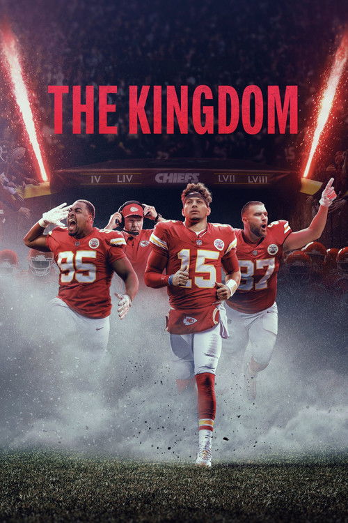 The poster features four football players in red jerseys celebrating triumphantly, with vibrant red and gold lighting illuminating them against a dark stadium backdrop. The mood is one of joy and victory, capturing the essence of a championship moment.