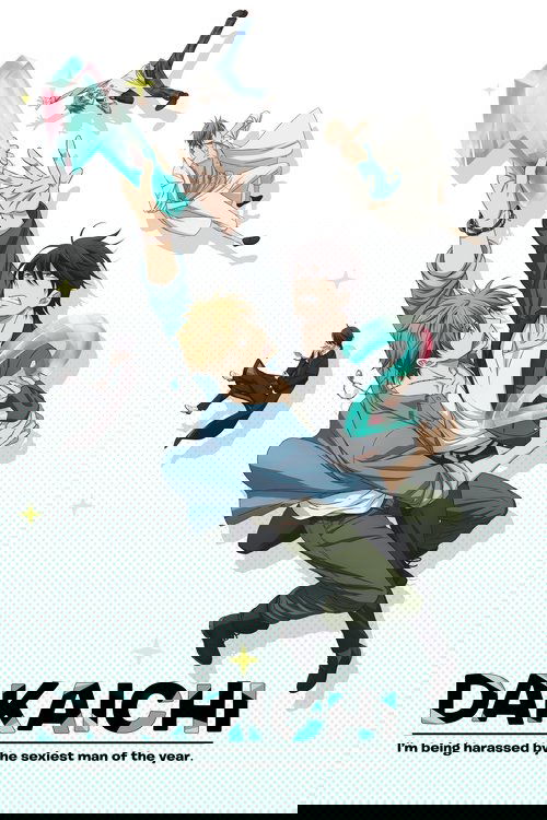 The poster features a dynamic scene with three characters in mid-action, each wearing colorful clothing that adds vibrancy to the composition. The background is white, emphasizing the bold black text at the bottom. The overall mood is energetic and playful, capturing the essence of a lively anime...