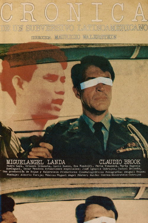 The poster features a gritty, sepia-toned image of a masked man in uniform against a blurred background. The muted tones evoke a somber, noir atmosphere, while the title "Chronicle of a Latin American Subversive" hints at the film's dark, political themes.