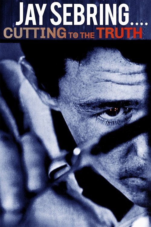 The poster features a close-up of a man's intense, serious eyes against a monochromatic blue background. The bold red text "CUTTING TO THE TRUTH" stands out prominently, evoking a sense of mystery and suspense. The overall mood is dark and dramatic, suggesting a thriller or drama.
