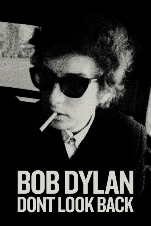 The poster features a moody, black-and-white image of Bob Dylan with curly hair and sunglasses, smoking a cigarette. The bold white text at the bottom reads "BOB DYLAN" and "DONT LOOK BACK," evoking a sense of rebellion and introspection.