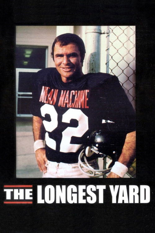 The poster features a smiling football player in a black jersey with "Algon Macchine 22" printed on it, holding a helmet. The bold white text "THE LONGEST YARD" dominates the bottom. The overall mood is energetic and nostalgic, capturing the spirit of the game.