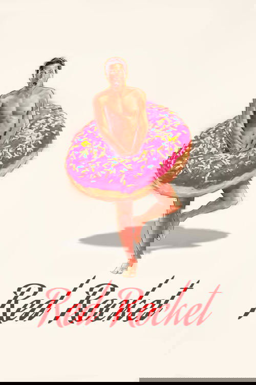 The poster features a man in a pink donut, exuding a playful and carefree mood. The vibrant pink and white colors create a cheerful atmosphere, while the bold red text "Red Rocket" anchors the image with a classic sports branding.
