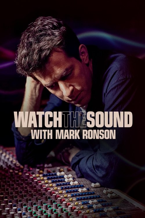 The poster features Mark Ronson leaning over a mixing board, his expression intense and focused. The dark background with vibrant purple and blue hues creates a moody atmosphere, emphasizing the technical and creative nature of the music production.