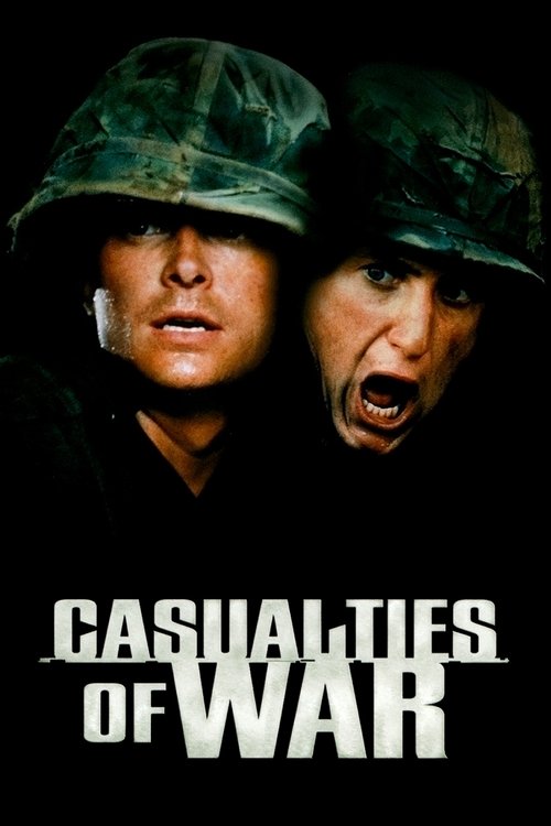 The poster features two soldiers in military camouflage, their expressions conveying intense emotion—fear and determination. The dark background and stark white text emphasize the gravity of the subject matter.