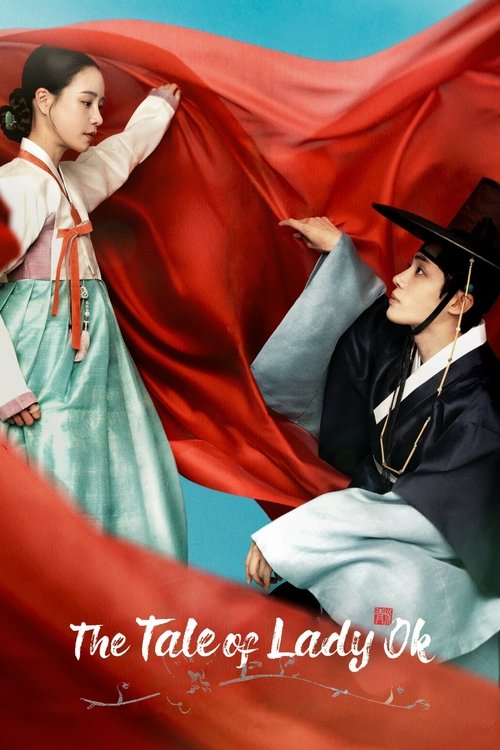 The poster features a dramatic scene with two women in traditional Korean attire. One woman in a light green dress holds a flowing red fabric, while another in black and white holds a similar red cloth, creating a sense of movement and emotion. The vibrant colors and dynamic poses evoke a sense o...