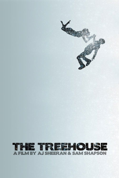 The poster features a silhouette of a person mid-jump against a soft, light blue background. The title "THE TREEHOUSE" is prominently displayed in bold, black text at the bottom. The muted color palette and dynamic pose evoke a sense of mystery and adventure.