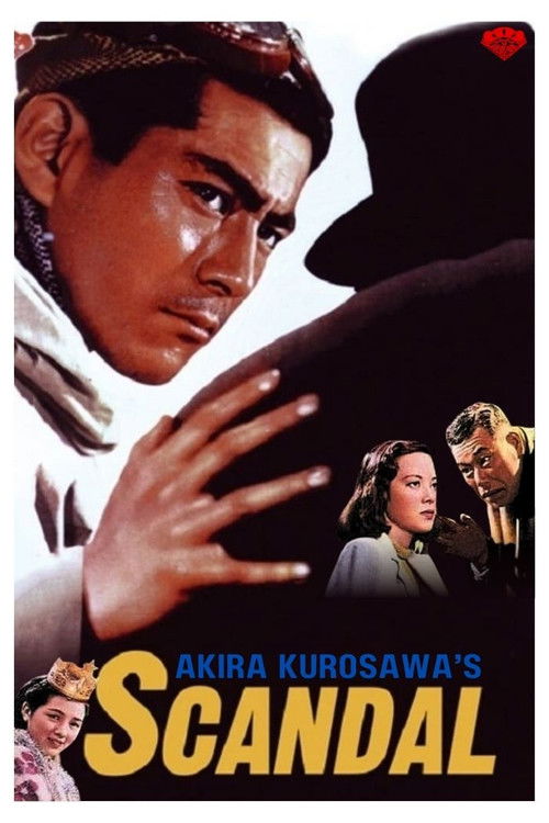 This movie poster features Akira Kurosawa's dramatic scene with a man in a hat, his hand reaching out, evoking a sense of mystery and tension. The warm tones and shadowy figures create a moody atmosphere, suggesting a classic drama with emotional depth.