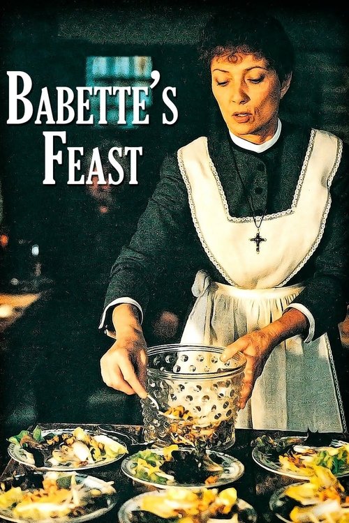 The poster features a woman in period attire serving food, with a rustic kitchen backdrop. Warm tones and soft lighting evoke a cozy, nostalgic atmosphere.