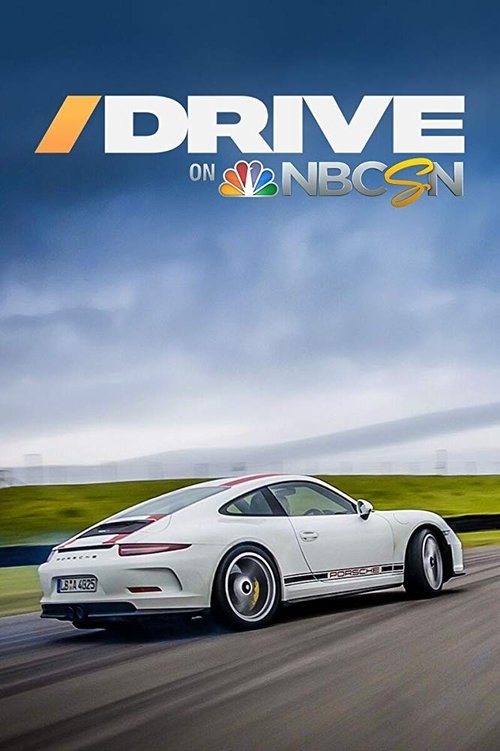 The poster features a sleek white Porsche on a racetrack, with the iconic NBCSN logo at the top. The scene captures motion and speed, evoking an exhilarating atmosphere. The colors are vibrant, with the white car standing out against the blue sky and green field.