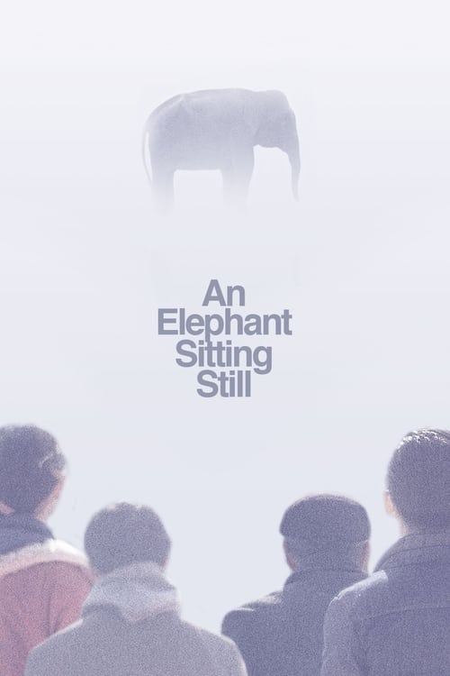 The poster features silhouetted figures of people watching a large, ghostly elephant head against a misty, ethereal background. The muted colors and soft lighting evoke a sense of mystery and quiet contemplation, capturing the essence of a timeless, serene moment.